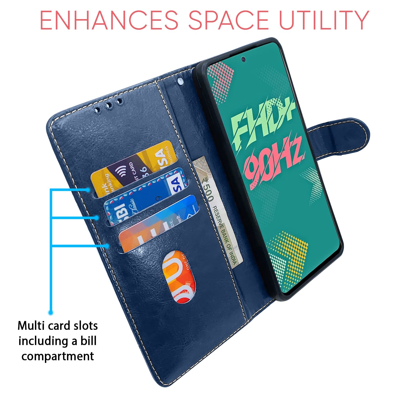 Infinix Hot 11s Magnetic wallet flip cover in blue & brown by Pikkme – photo 3