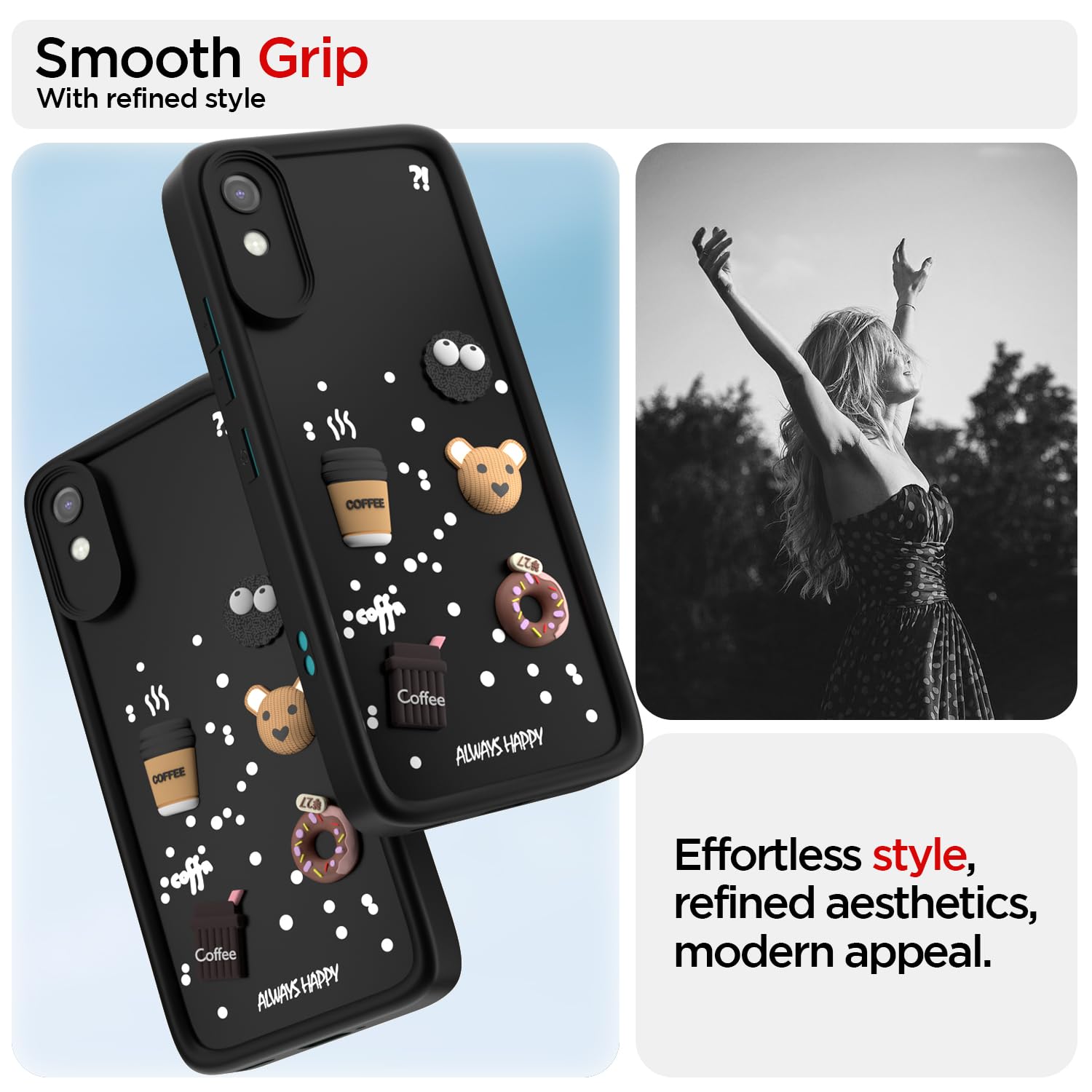 Pikkme Redmi 9A / 9i / 9A Sport Cute Fun Cartoon 3D Bear Coffee Back Cover (Black)