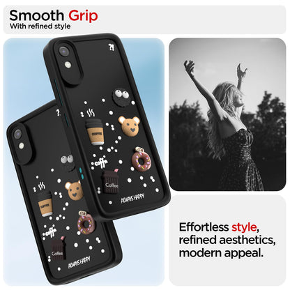 Pikkme Redmi 9A / 9i / 9A Sport Cute Fun Cartoon 3D Bear Coffee Back Cover (Black)