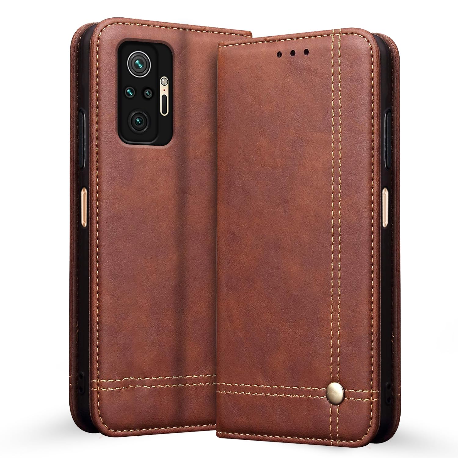 Pikkme brown Magnetic wallet flip cover for Redmi Note 10 Pro