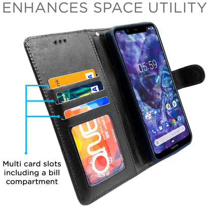 Pikkme Nokia 5.1 Plus Vintage Flip Cover (Black)