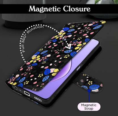 Pikkme Realme 12 5G Flower Flip Cover (Black)