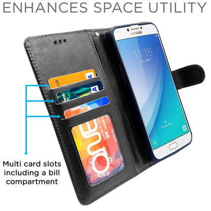 Samsung C7 Pro Wallet wallet flip cover in black by Pikkme – photo 3