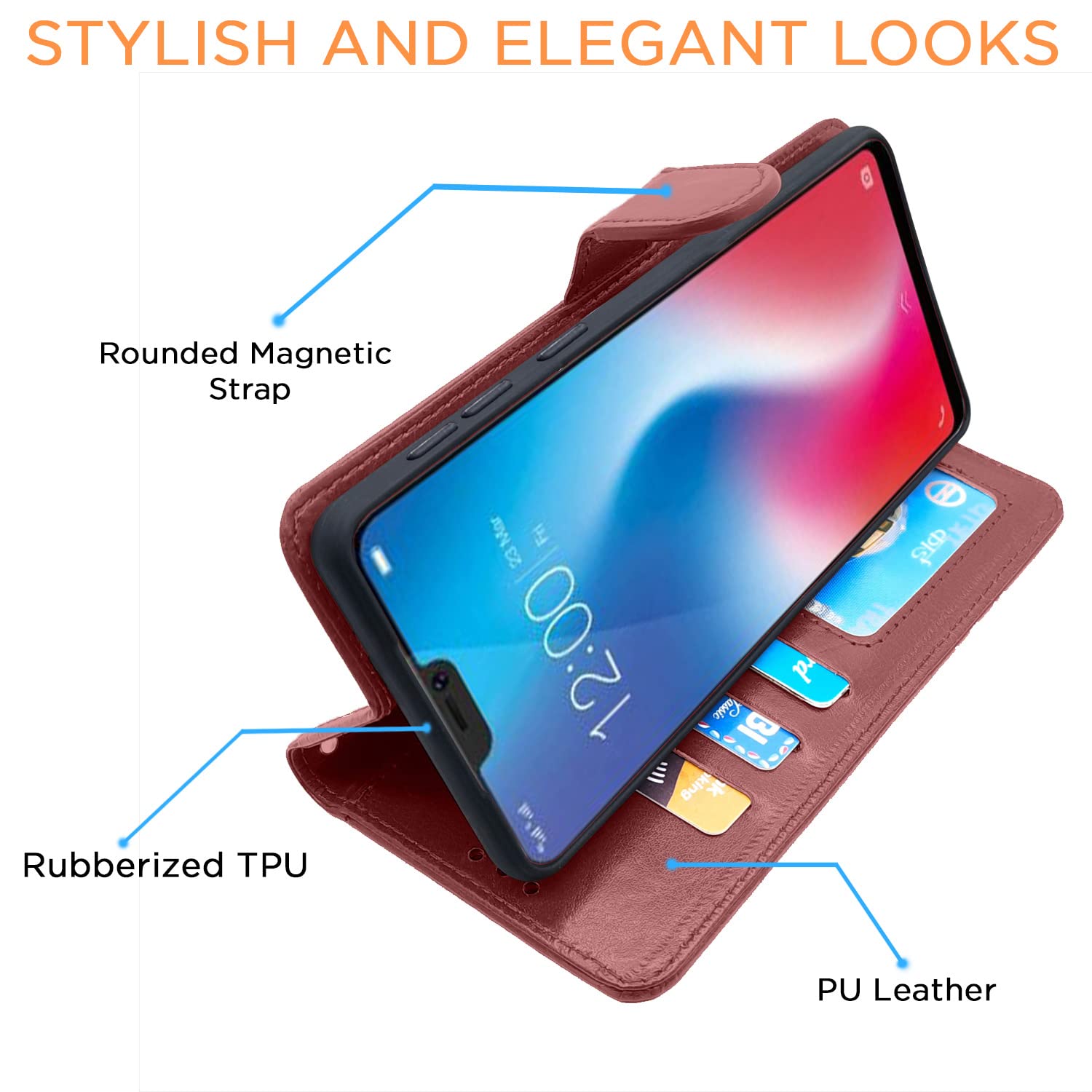 Vivo V9/V9 Pro/V9 Wallet flip cover in brown by Pikkme – photo 3