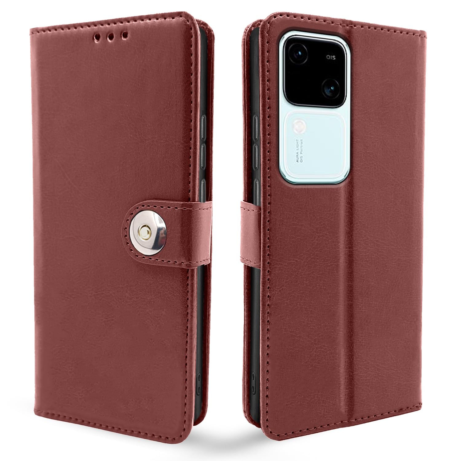 Pikkme brown mobile flip cover for Vivo V30 5G
