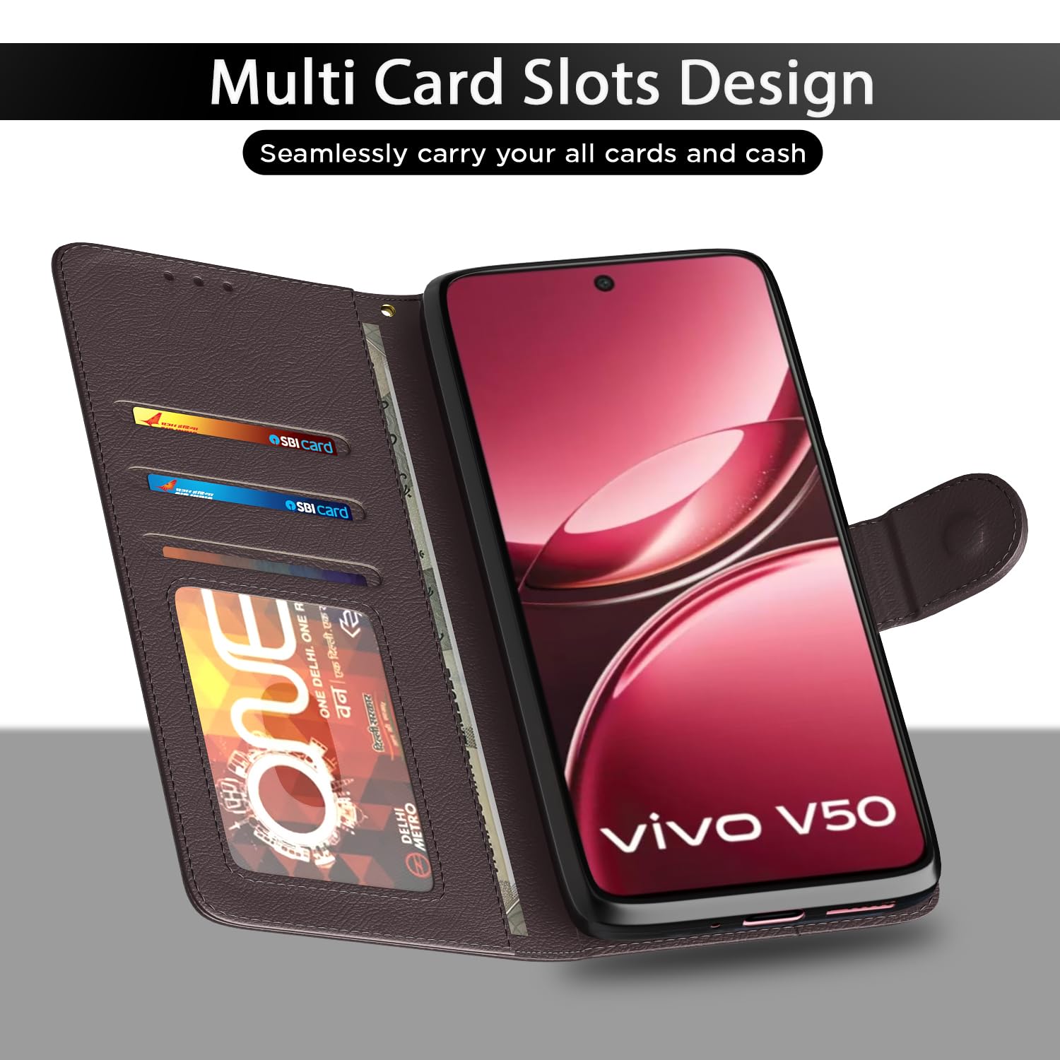 Pikkme coffee Wallet wallet flip cover for iQOO Z10R/Vivo V50/V50e/Vivo T4R 5G – photo 5