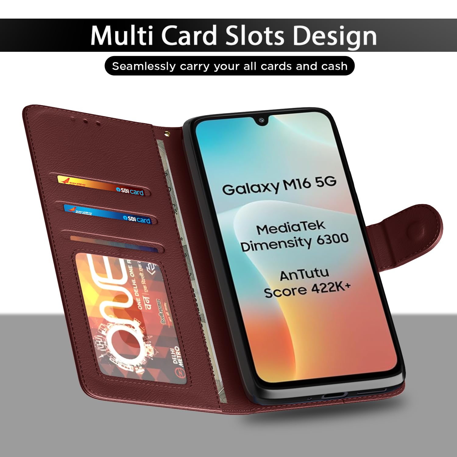 Pikkme brown Wallet flip case for Samsung M16 5G – photo 5