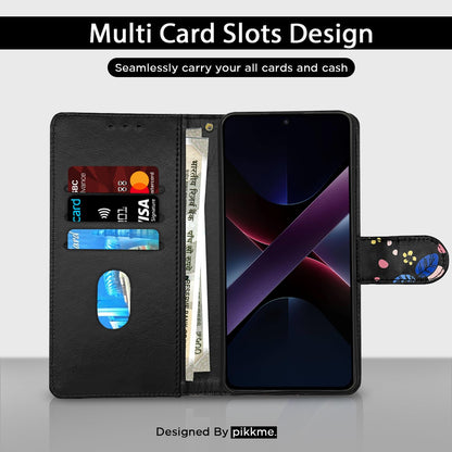 Pikkme POCO X7 Pro 5G Wallet black flower mobile flip cover – photo 2
