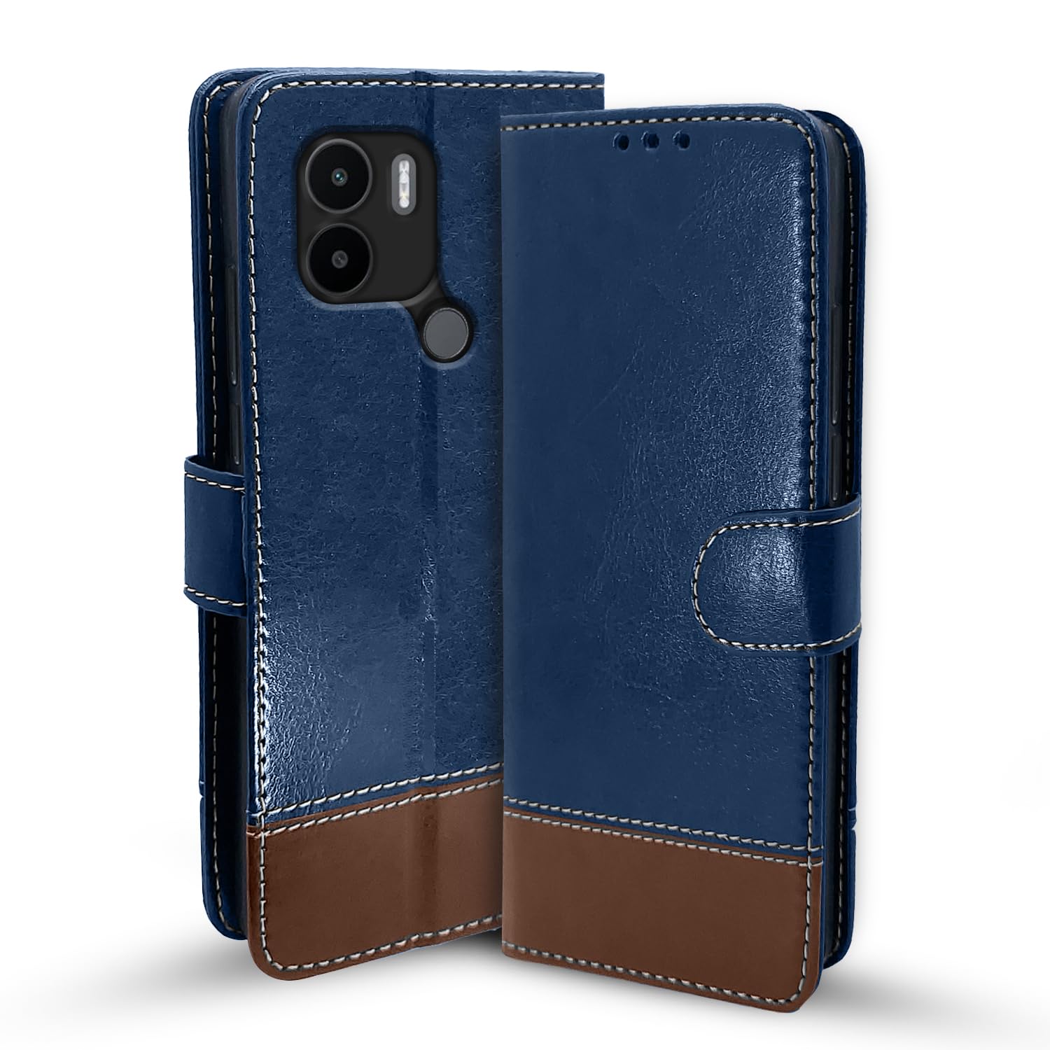 Pikkme blue & brown flip cover for Poco C51/Redmi A1 Plus/Redmi A2 Plus/C50