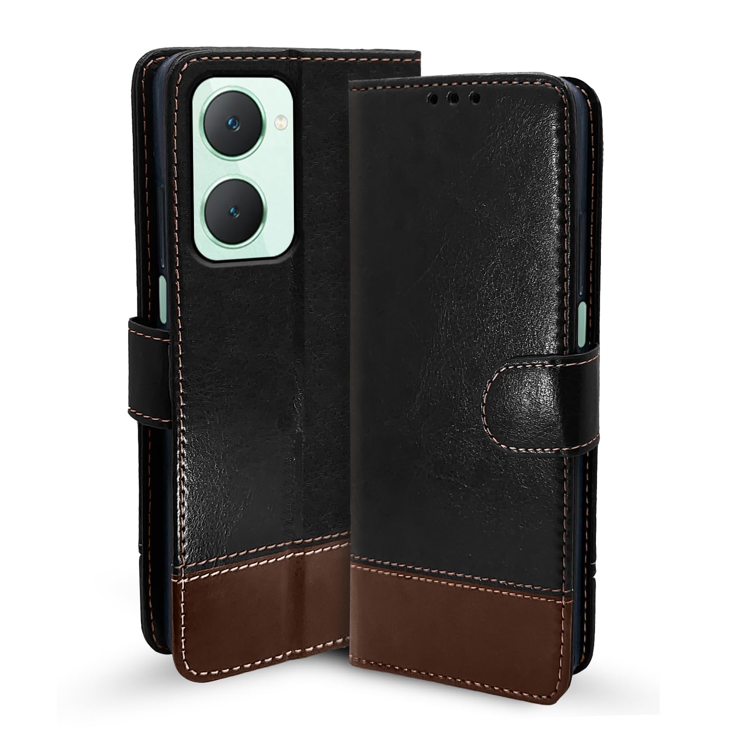 Black & brown Magnetic flip case for iQOO Z9 Lite 5G/Vivo T3 Lite 5G/Vivo Y18/Y18e/Y03 – Pikkme