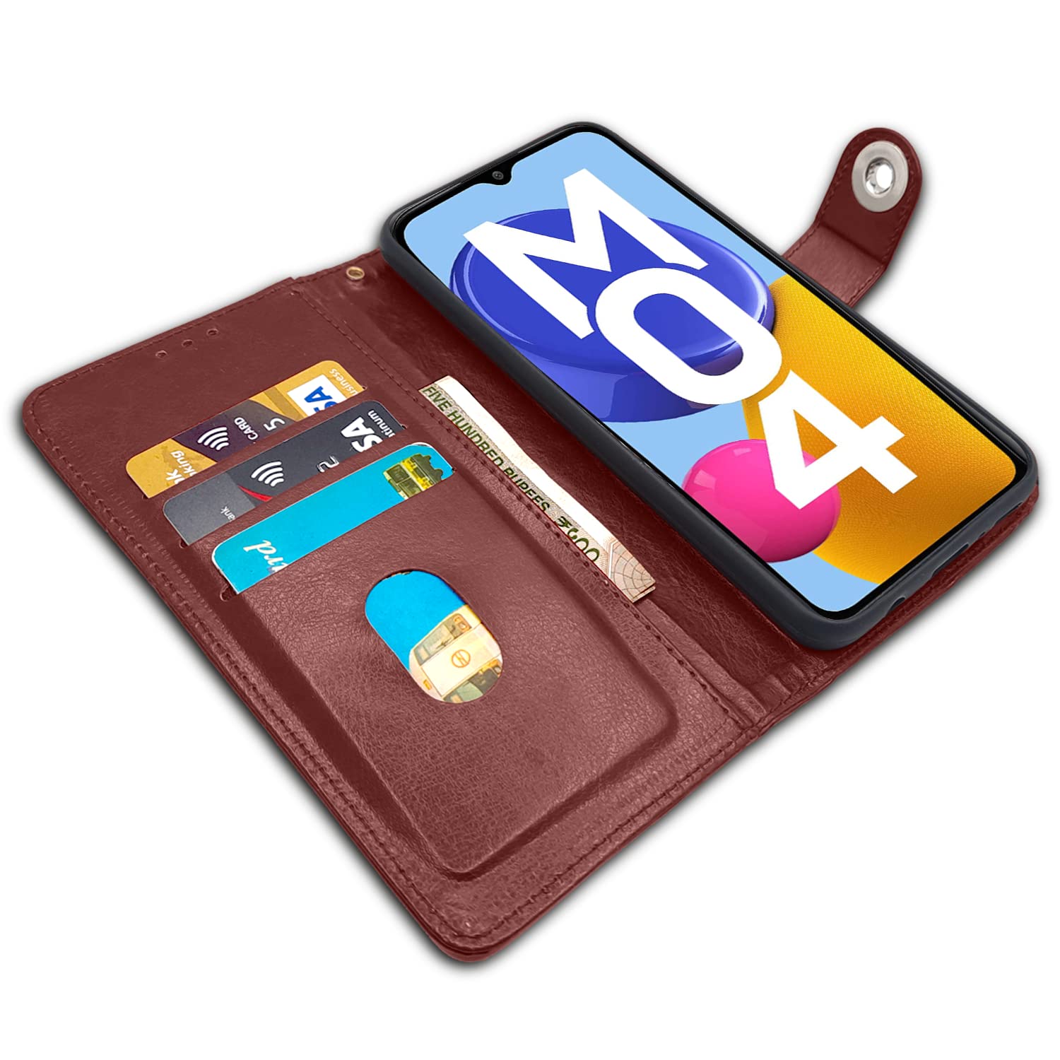 Pikkme button brown Wallet mobile flip cover for Samsung M04/F04/A04e – photo 3