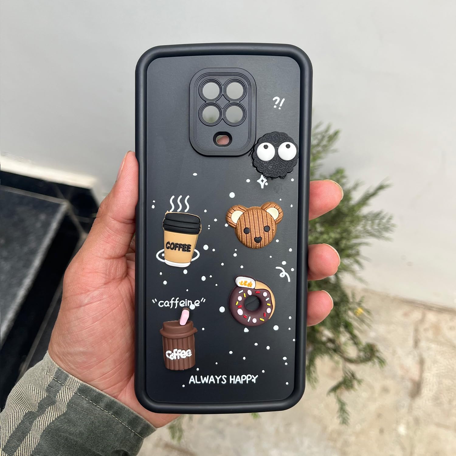 Pikkme Redmi Note 9 Pro/Note 9 Pro Max/Poco M2 Pro/Note 10 Lite Cute Fun Cartoon 3D Bear Coffee Back Cover (Black)