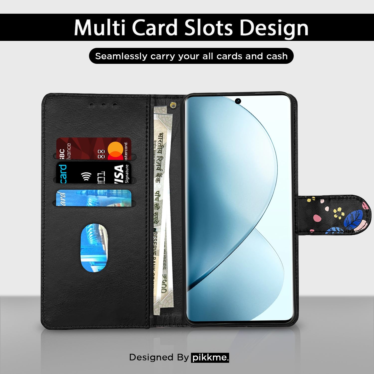Vivo V29/V29 Pro 5G Wallet wallet flip cover in black flower by Pikkme – photo 3