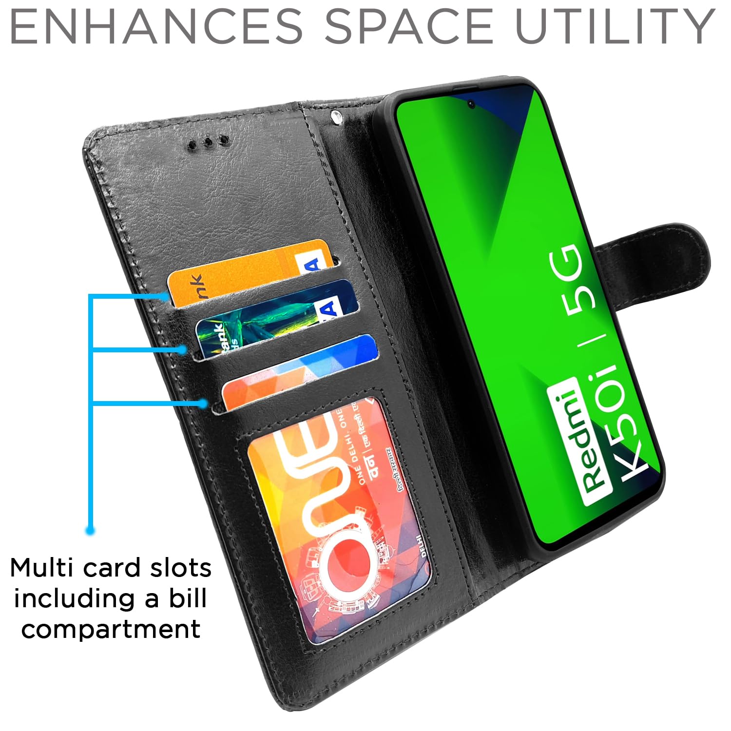 Black Wallet flip case for Redmi K50i – Pikkme – photo 2
