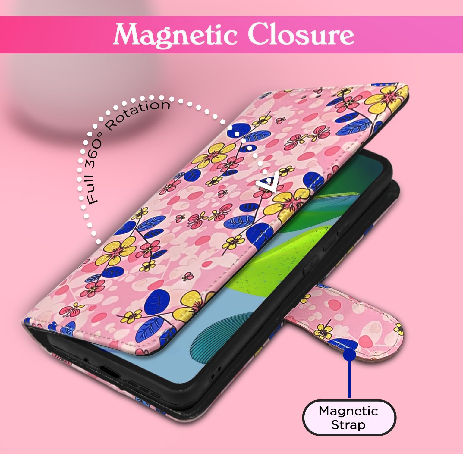 Pikkme Moto E13 Wallet pink flower mobile flip cover – photo 2