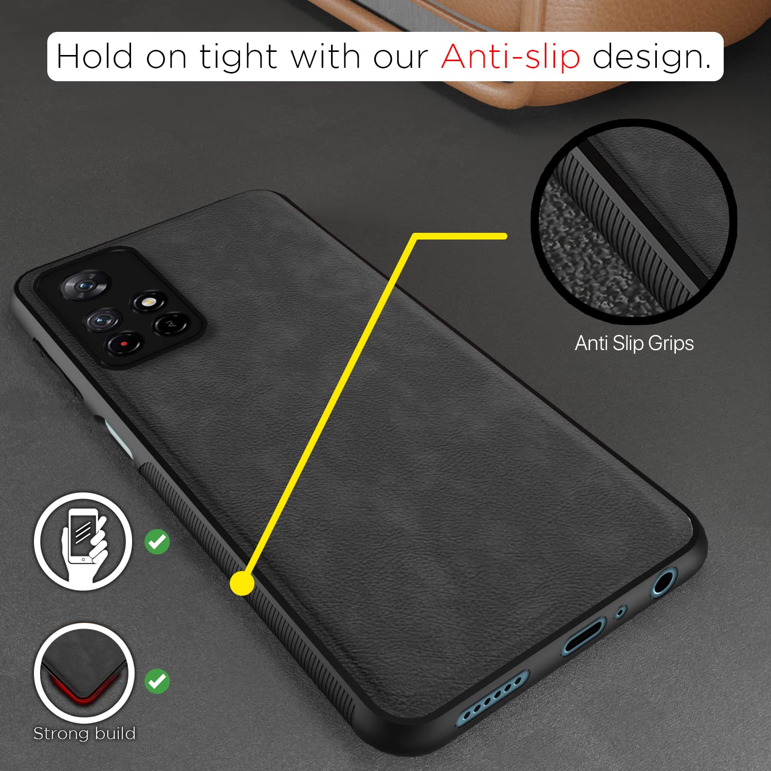Grey Leather back cover for Redmi Note 11T/Poco M4 Pro 5G – Pikkme – photo 2