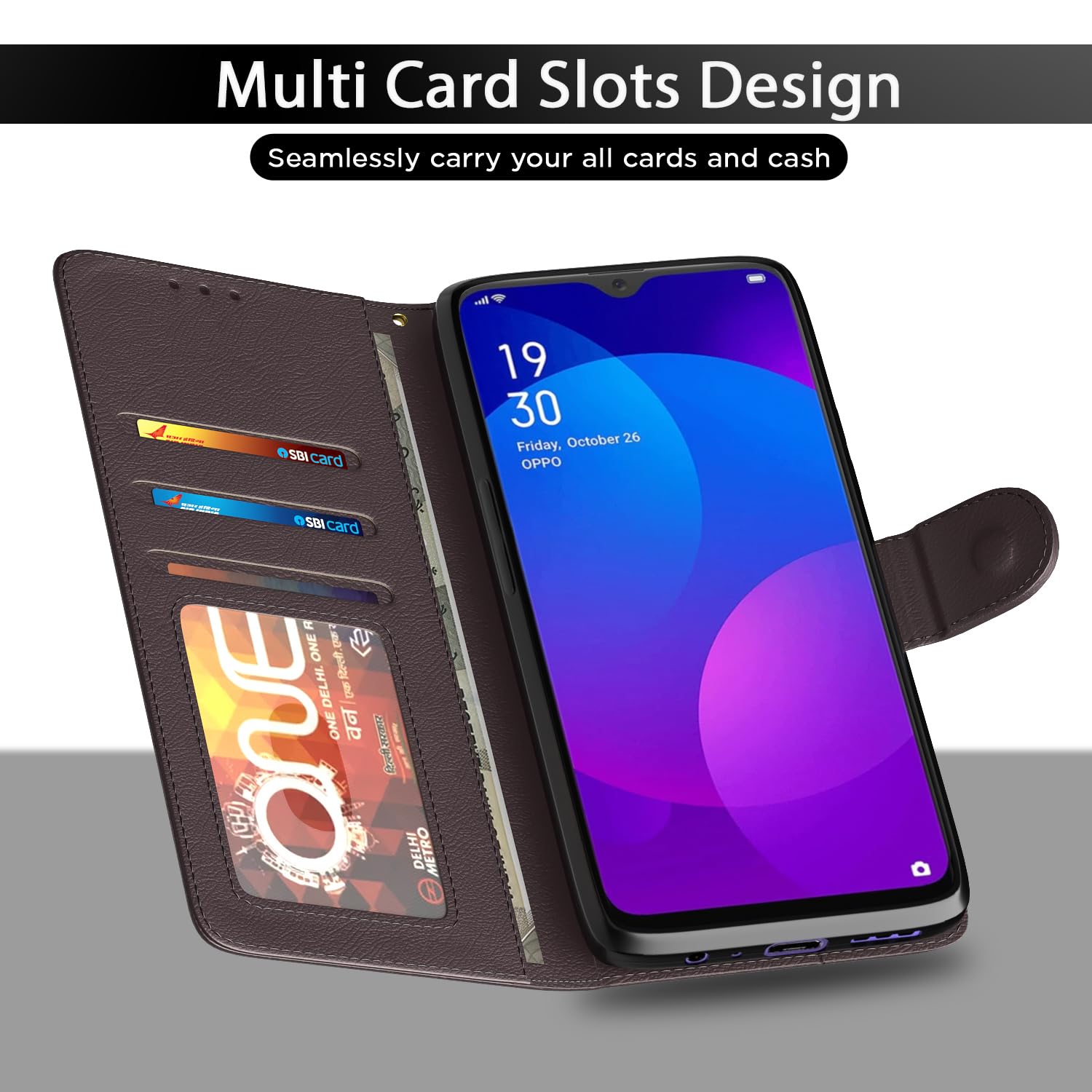 Oppo F11 wallet flip cover in coffee by Pikkme – photo 5