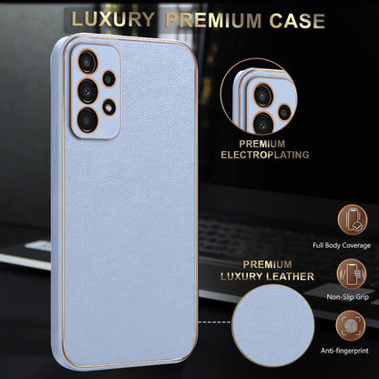 Pikkme Samsung Galaxy A33 5G Gold Electroplated Leather Chrome Back Case (Light Blue)