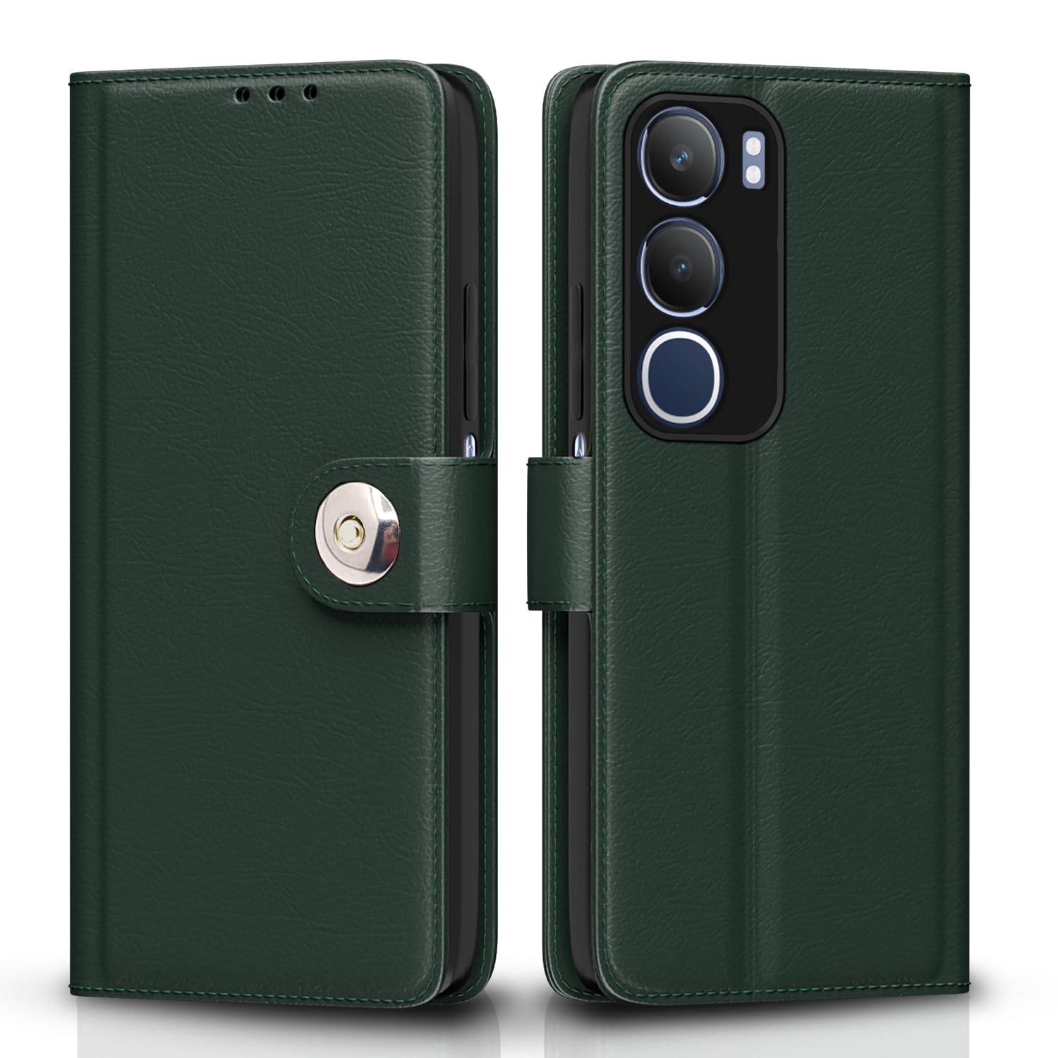 Pikkme green Button mobile flip cover for Vivo Y19s
