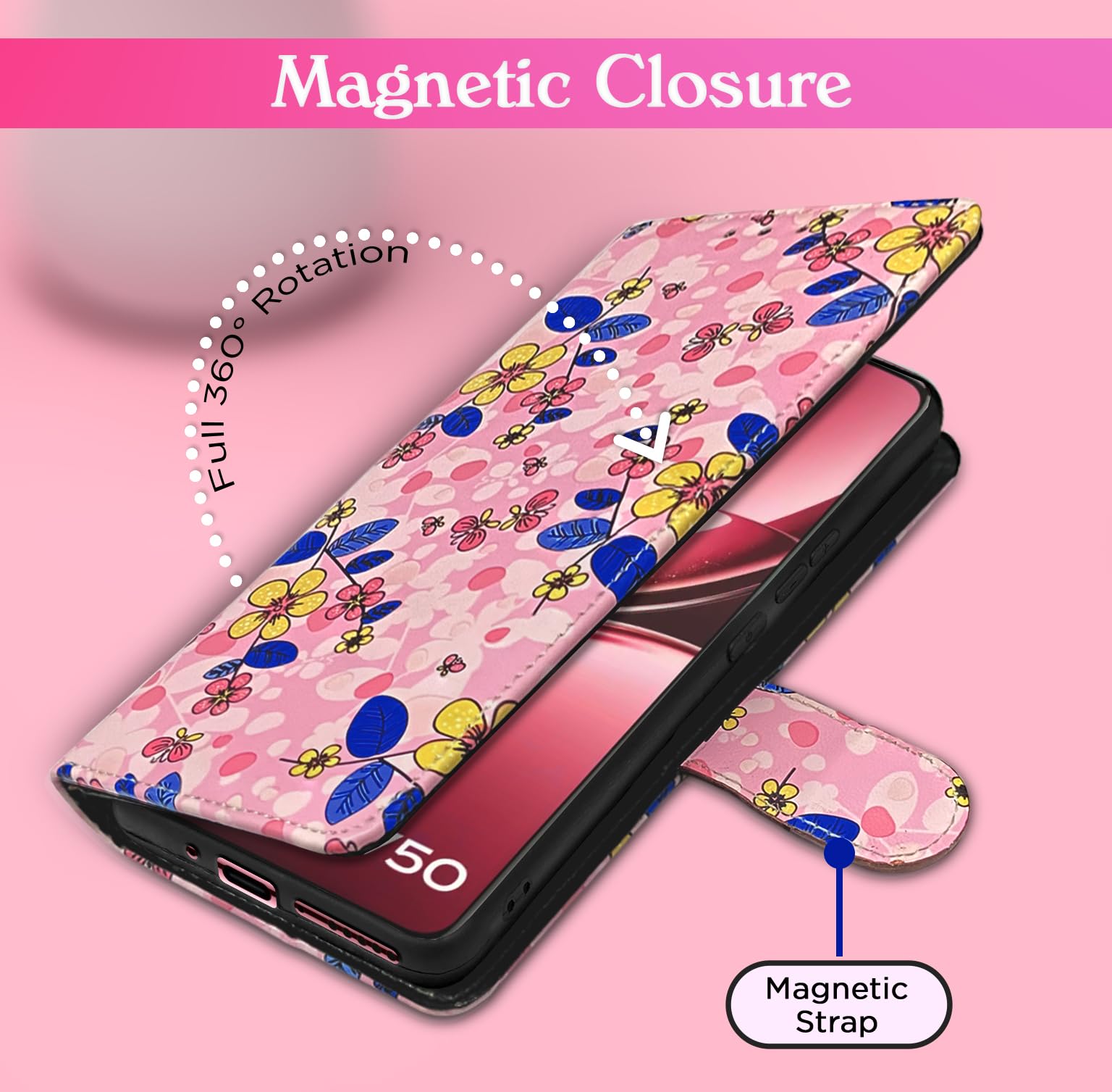 Pikkme pink flower Wallet wallet flip cover for iQOO Z10R/Vivo V50/V50e/Vivo T4R 5G – photo 6
