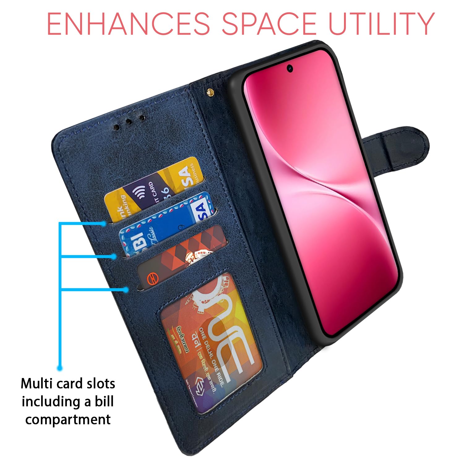 Vivo V60 Lite 5G Magnetic flip case in navy & light blue by Pikkme – photo 5