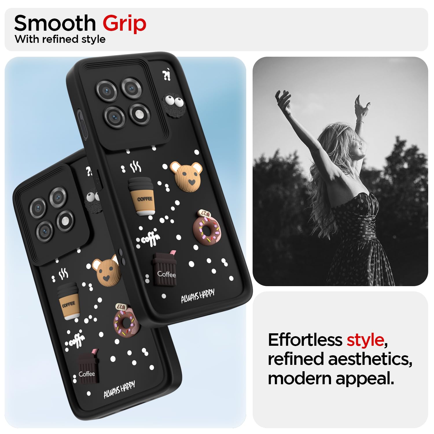 Pikkme OnePlus 11 5G Cute Fun Cartoon 3D Bear Coffee Back Cover (Black)