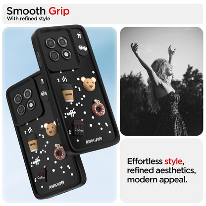 Pikkme OnePlus 11 5G Cute Fun Cartoon 3D Bear Coffee Back Cover (Black)