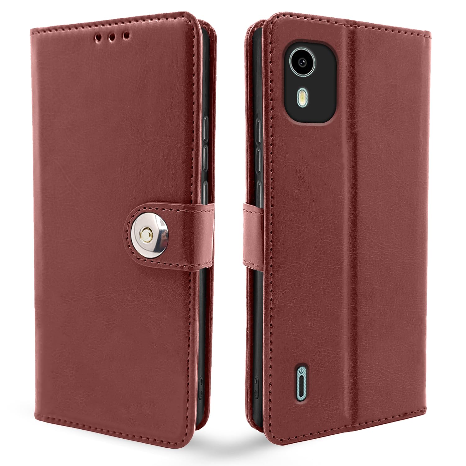 Pikkme Nokia C12/C12 Pro Button brown flip case