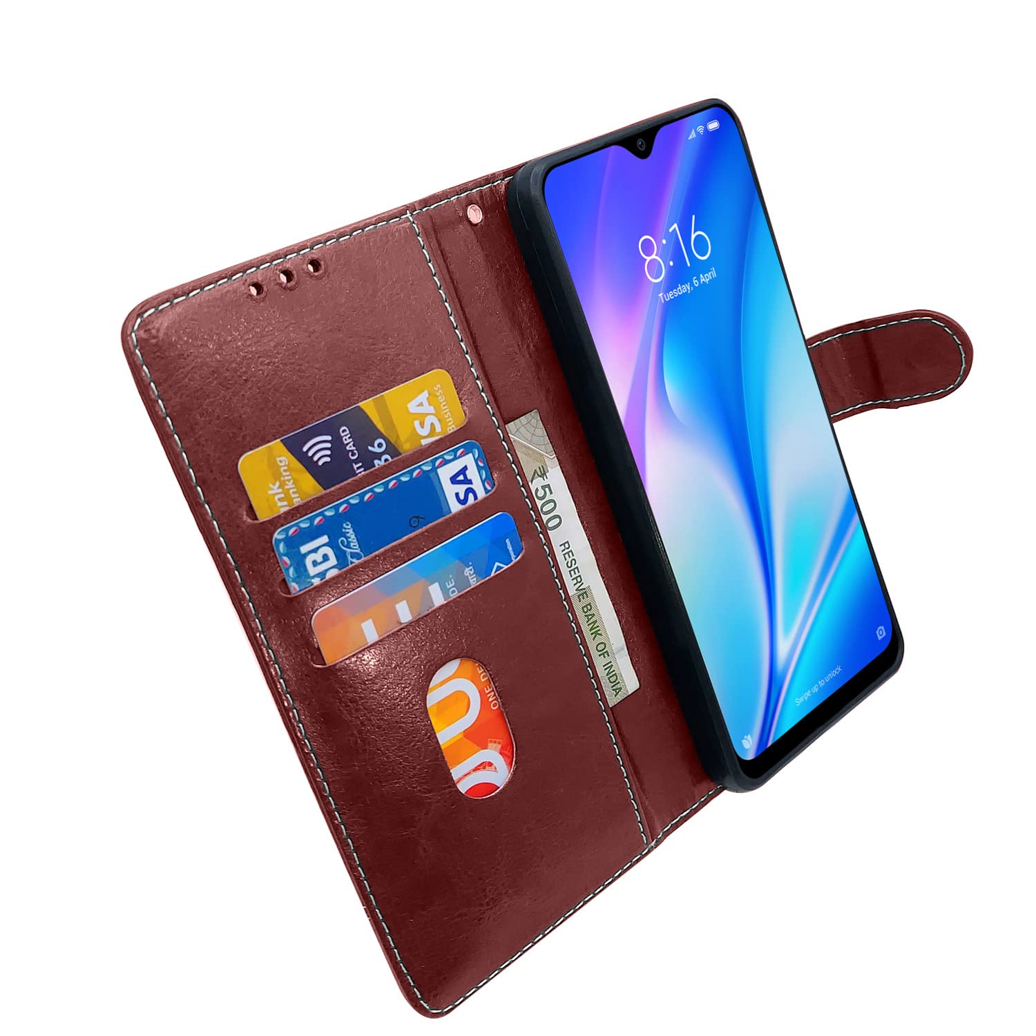 Redmi 8A wallet flip cover in brown & coffee by Pikkme – photo 4