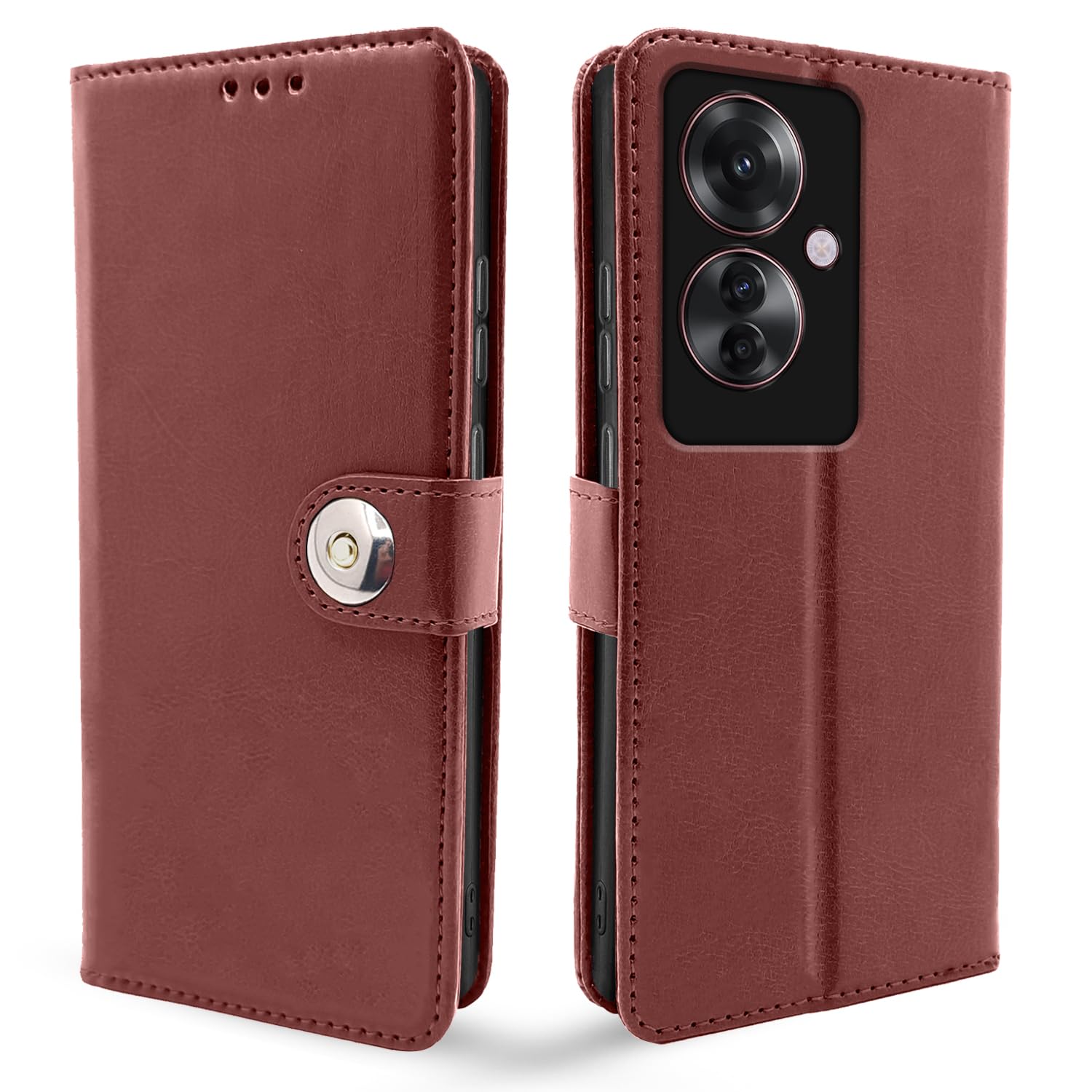 OPPO F25 Pro 5G wallet flip cover in brown by Pikkme
