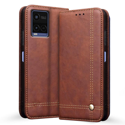 Pikkme Vivo Y21 2021 Premium Leather Magnetic Flip Cover (Brown)