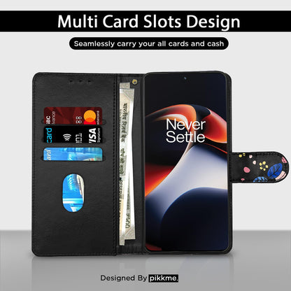 Pikkme OnePlus 11R 5G Wallet black flower flip cover – photo 3