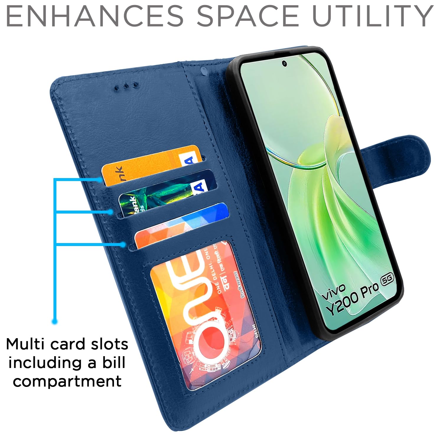 Pikkme blue Wallet wallet flip cover for Vivo Y200 Pro 5G – photo 2