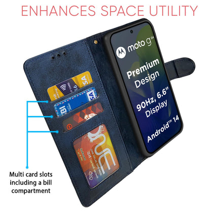 Pikkme Moto G04 Dual-Tone PU Leather Finish Magnetic Flip Cover (Navy & Light Blue)