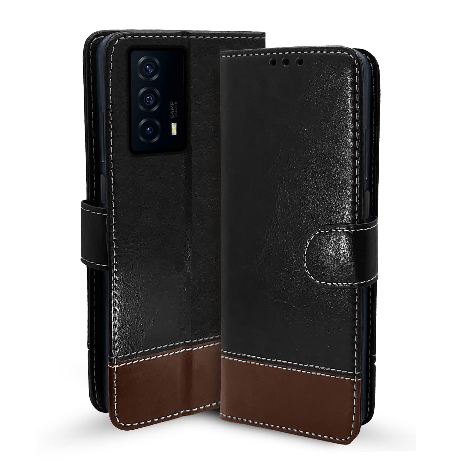Black & brown Magnetic wallet flip cover for iQOO Z5 5G – Pikkme