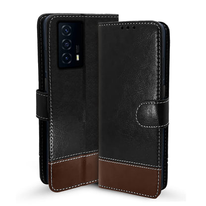 Black & brown Magnetic wallet flip cover for iQOO Z5 5G – Pikkme