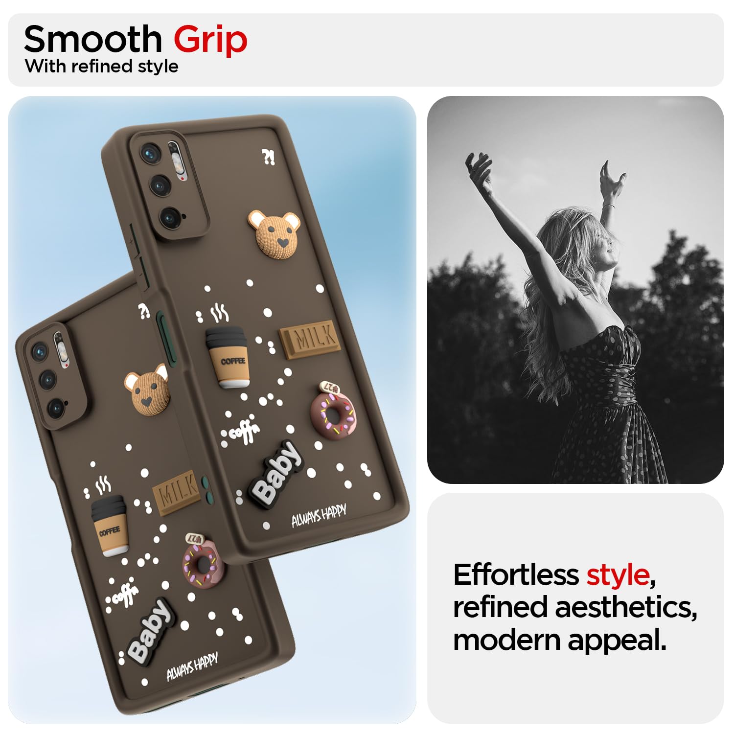 Pikkme Redmi Note 10T 5G / Poco M3 Pro 5G  Cute Fun Cartoon 3D Bear Coffee Back Cover (Brown)