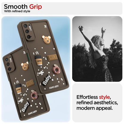Pikkme Redmi Note 10T 5G / Poco M3 Pro 5G  Cute Fun Cartoon 3D Bear Coffee Back Cover (Brown)