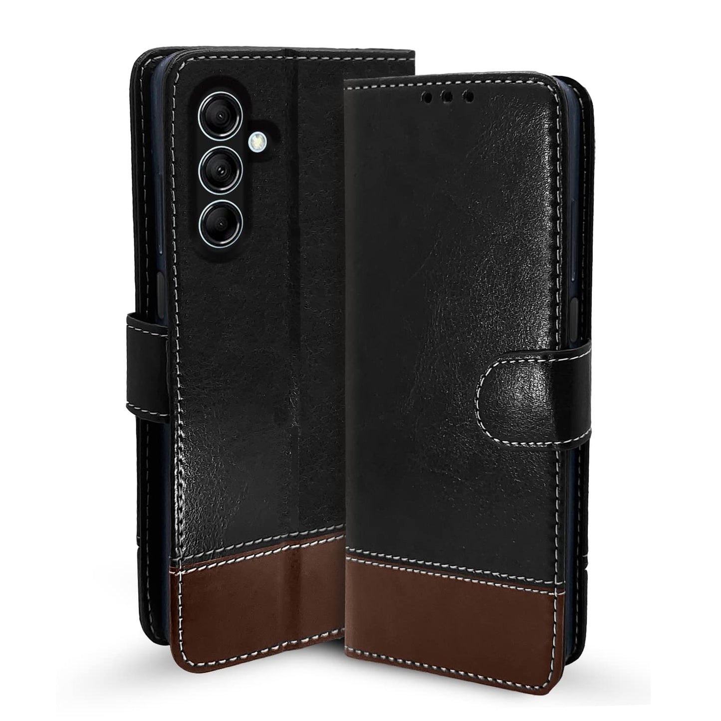 Pikkme Samsung Galaxy M14 5G Constrast Flip Cover | Black & Brown