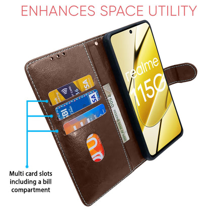 Pikkme brown & coffee Magnetic wallet flip cover for Realme 11/11X 5G/Narzo 60X 5G – photo 3