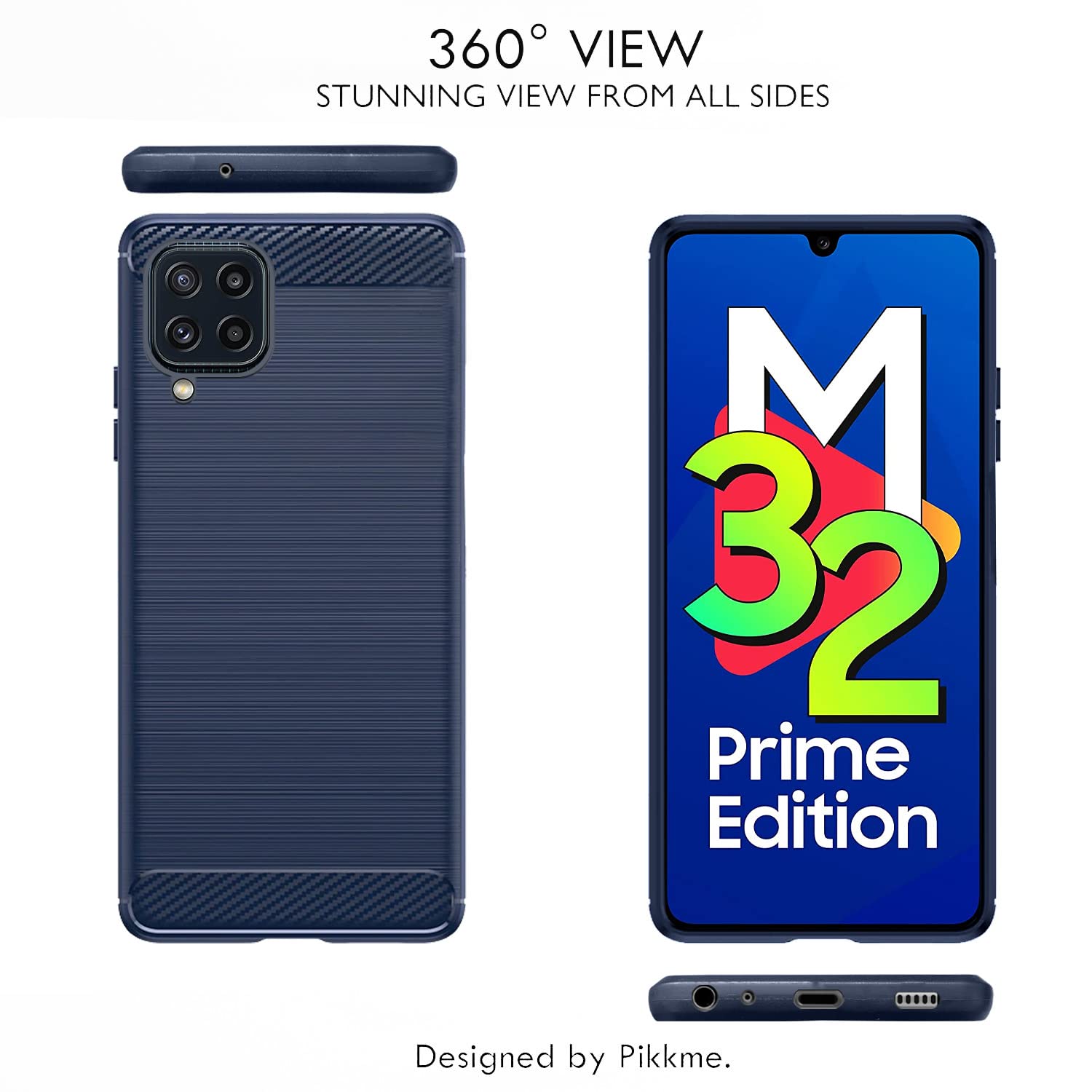 Pikkme Samsung Galaxy M32 4G / M32 Prime Hybrid Carbon Fiber Back Cover | Blue