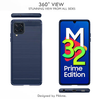 Pikkme Samsung Galaxy M32 4G / M32 Prime Hybrid Carbon Fiber Back Cover | Blue