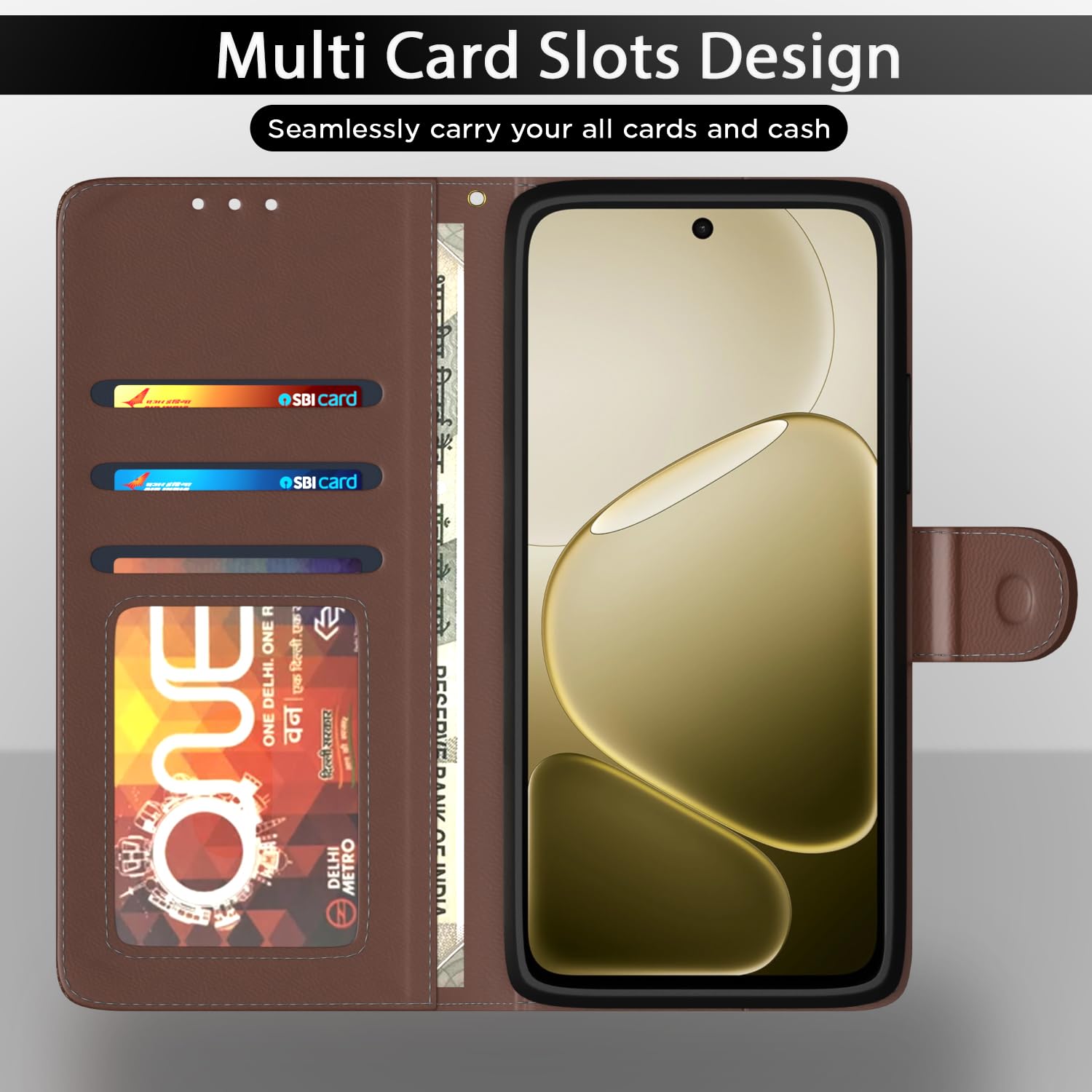 Pikkme tan wallet flip cover for Oppo A6 Pro 5G – photo 5