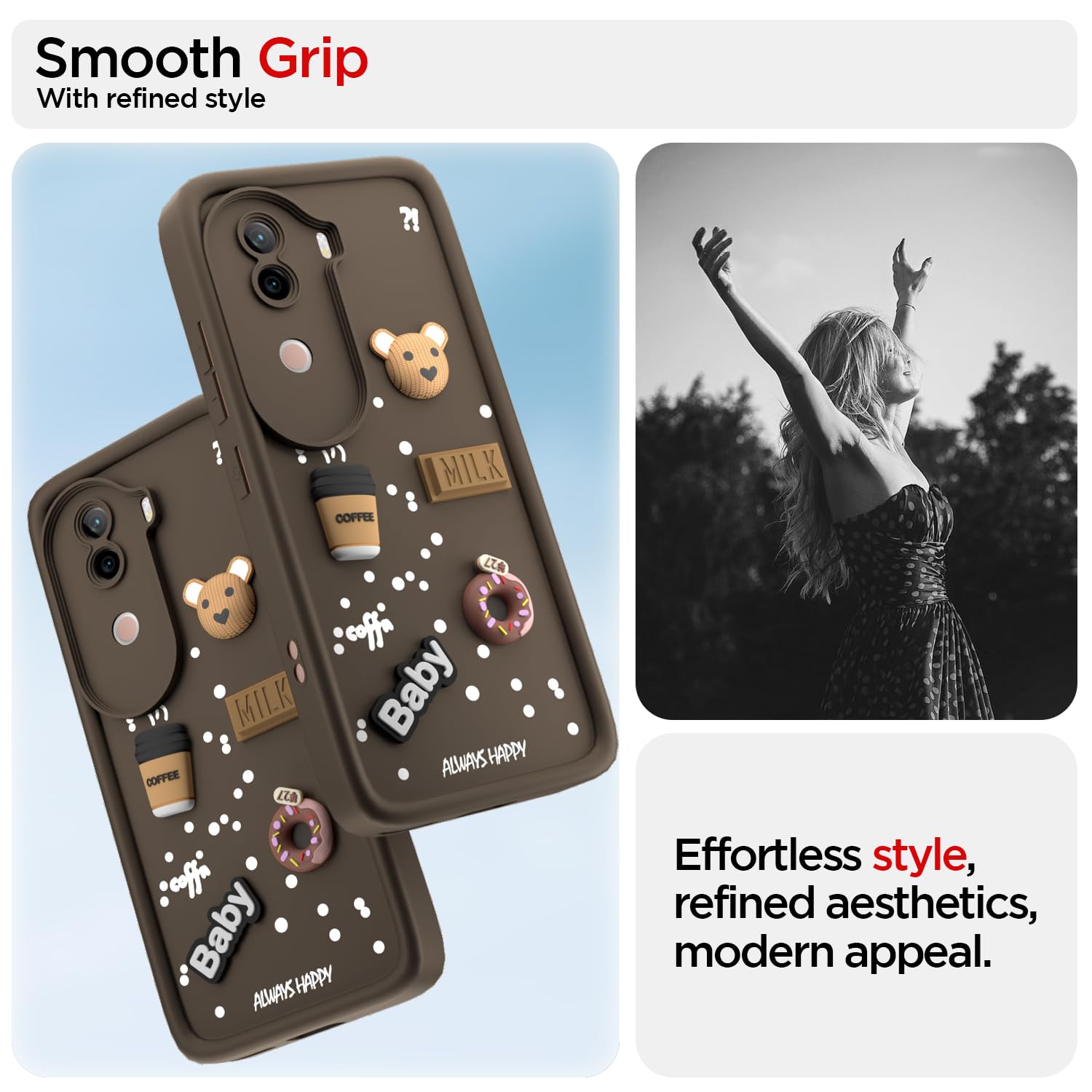 Pikkme iQoo Z9s 5G / Vivo V40e 5G Cute Fun Cartoon 3D Bear Coffee Back Cover (Brown)