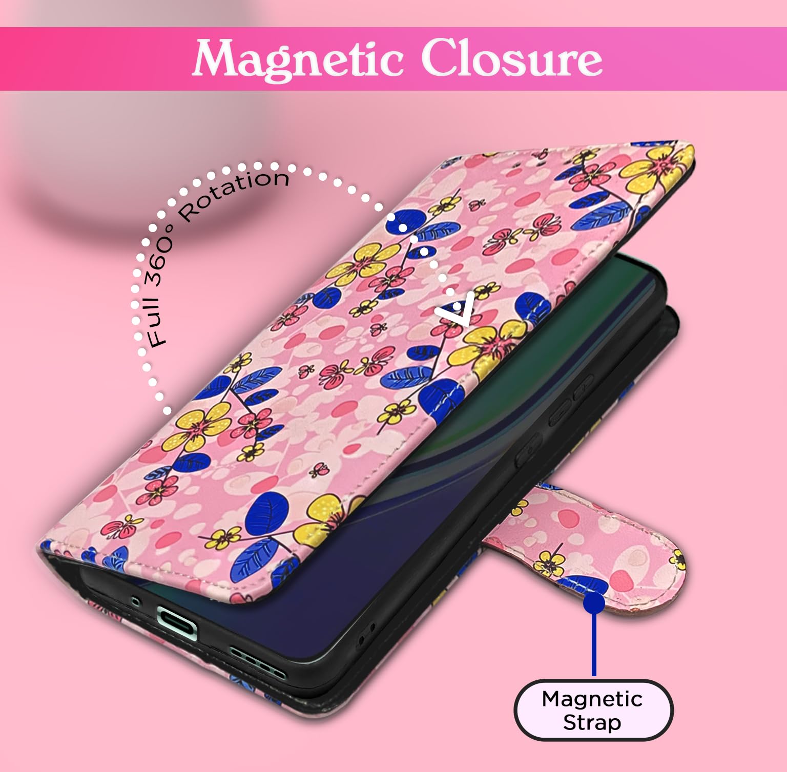 Pikkme Realme 14 Pro Plus 5G pink flower flip cover – photo 6
