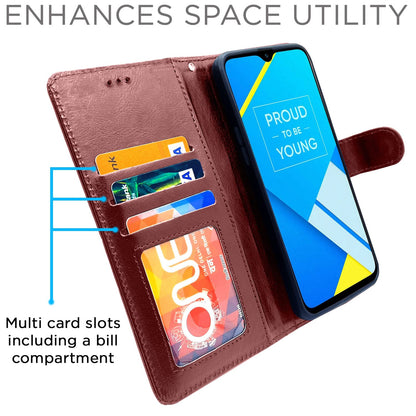 Pikkme Realme C2 Vintage Flip Cover | Brown
