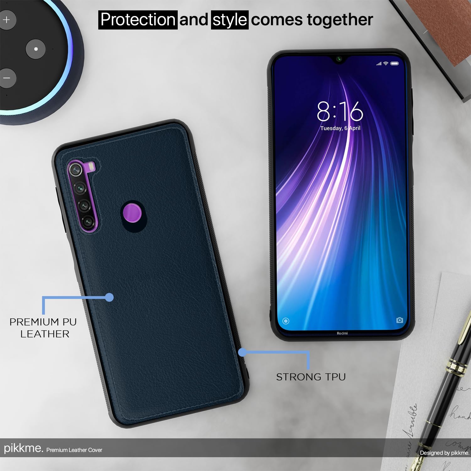 Redmi Note 8 Leather mobile back cover in blue by Pikkme – photo 4