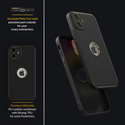 Pikkme iPhone 12 Gold Electroplated Premium Leather Chrome Back Cover (Black)