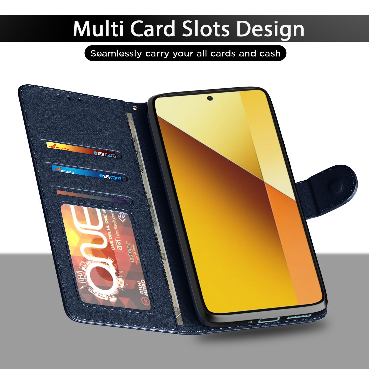 Redmi Note 13 5G Wallet flip cover in blue by Pikkme – photo 5