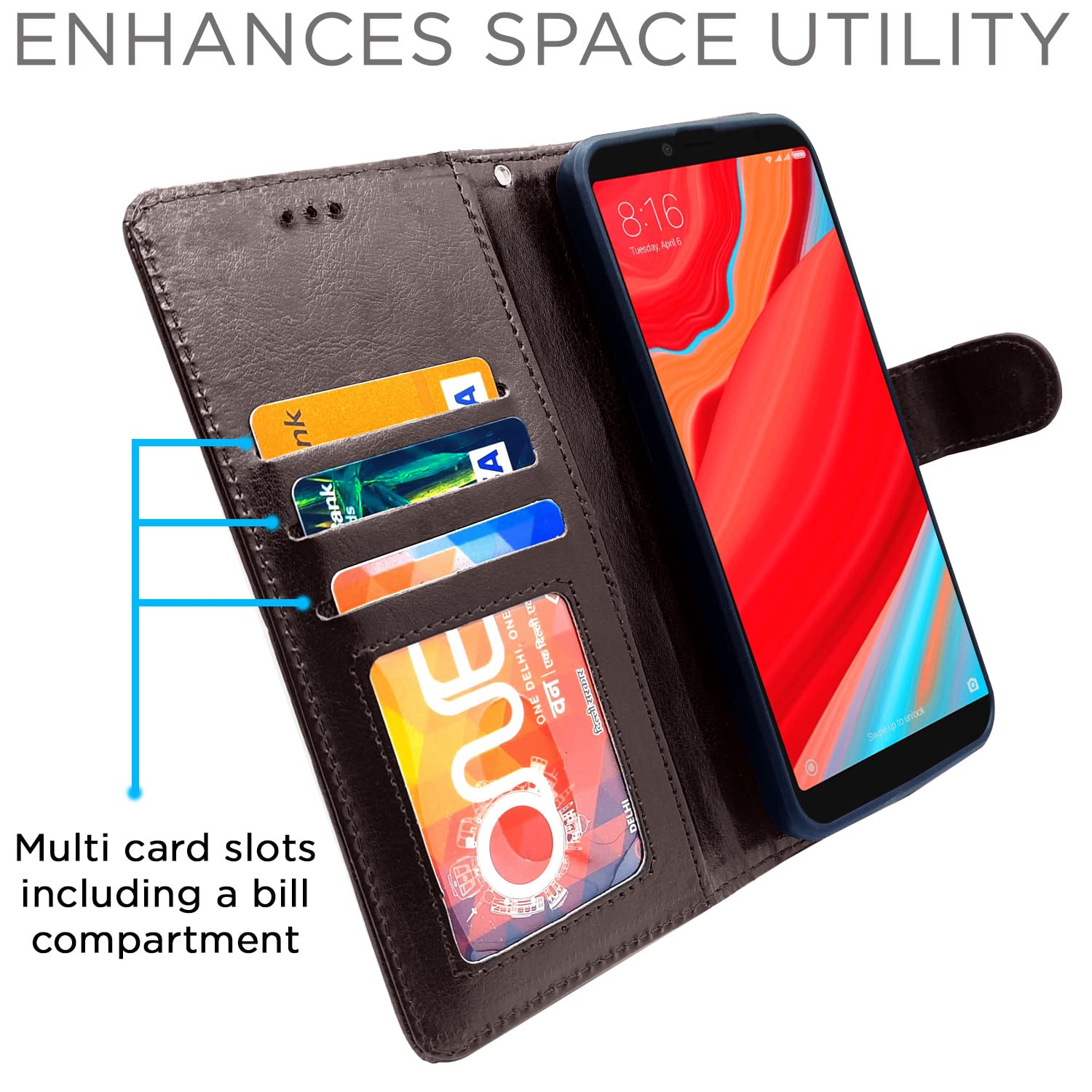 Redmi Y2 Wallet flip case in coffee by Pikkme – photo 2